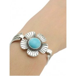 Faux Turquoise Engraved Floral Bracelet